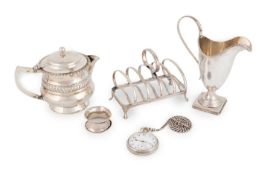 λ A small mixed lot of silver, comprising: a George III silver cream jug by Thomas Johnson, London