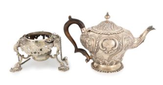 A late-Victorian silver teapot, by Gibson & Langman, London 1890, baluster form with embossed