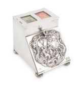 An Edwardian silver stamp box, by J Batson & Son, London 1902, rectangular form, the hinged front