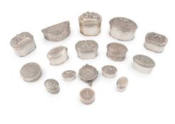 A collection of metalware boxes, comprising: four of rectangular form with canted corners and the