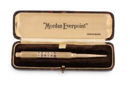 A 9-carat gold and enamel calendar drop-action pencil, by S. Mordan and Co., seven-sided with