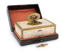 A late-19th century gilt metal, enamel and electroplated singing bird box, unmarked, probably Swiss,