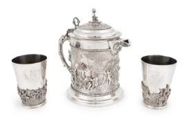 λ A Victorian electroplated ewer and two beakers, probably by Henry Bourne, Birmingham circa 1870,