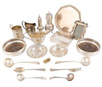 A mixed lot of silver items, comprising: a Victorian christening mug, a pepper pot, a caster, a pair