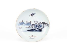 A LARGE DELFTWARE DISH POSSIBLY BRISTOL, C.1750-70 painted in blue and manganese with a large insect