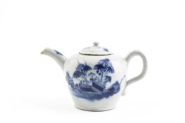 A DELFTWARE BLUE AND WHITE TEAPOT AND COVER LIVERPOOL OR LONDON, C.1720-40 the ovoid body with