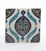 A DAMASCUS TILE LATE 16TH / 17TH CENTURY of square form, painted in blue, green and turquoise with a