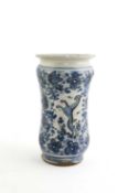 A PORTUGUESE FAIENCE ALBARELLO LATE 17TH CENTURY blue painted with a rearing deer inside