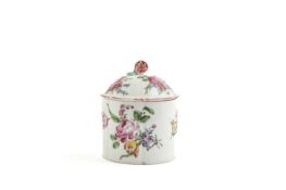 A MENNECY SUGAR BOWL AND COVER C.1760 gently moulded with six ribs, the domed cover with a rose