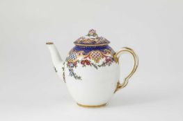 A SEVRES 'FRISES RICHES' TEAPOT AND COVER C.1765 the cover with a delicate floral finial, all