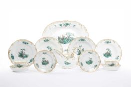 A MEISSEN 'GREEN WATTEAU' PART SERVICE EARLY 20TH CENTURY comprising: an oval platter, a large
