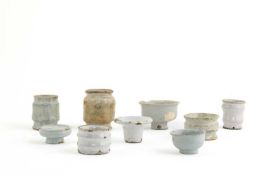 A COLLECTION OF NINE DELFTWARE OINTMENT POTS ENGLISH AND DUTCH, MAINLY 17TH AND 18TH CENTURY