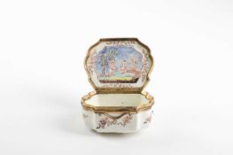 A RARE SAINT CLOUD ROCOCO-MOULDED BOX C.1730-40 the hinged lid with gilt-metal mounts and painted
