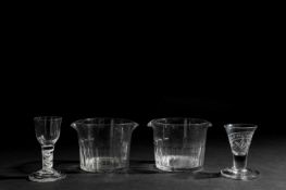 TWO FIRING GLASSES 18TH CENTURY one inscribed 'ROYAL YORK LODGE 455' above masonic emblems, the