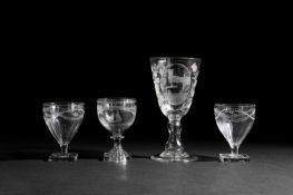 A GLASS RUMMER EARLY 19TH CENTURY engraved with a ship sailing beneath the Sunderland Bridge, on a