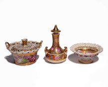 A COALPORT POT POURRI VASE AND COVER POSSIBLY FROM THE WORKSHOP OF THOMAS BAXTER. C.1810 painted