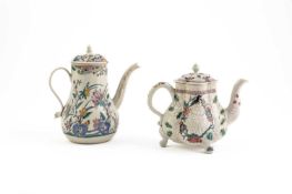 A STAFFORDSHIRE SALT-GLAZED TEAPOT AND COVER C.1760 of quatrelobe form, with moulded and