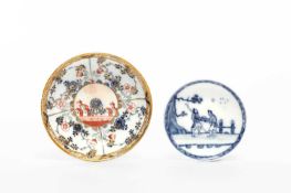 A MEISSEN BLUE AND WHITE SAUCER MID-18TH CENTURY painted with two Chinese figures before a pine