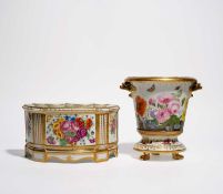 A LARGE PARIS PORCELAIN BOUGH POT AND COVER FIRST HALF 19TH CENTURY of demi-lune form painted with