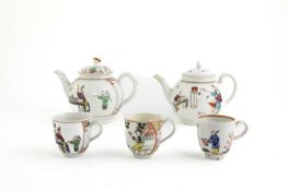 TWO WORCESTER TEAPOTS AND COVERS C.1760-70 each painted with Chinese figures are various activities,