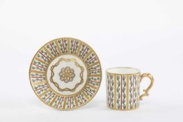 A LARGE SEVRES COFFEE CAN AND SAUCER (GOBELET LITRON ET SOUCOUPE) C.1780 painted in enamels and gold