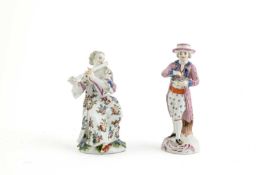 A MEISSEN FIGURE OF A LADY FLUTIST MID-18TH CENTURY in a floral painted dress, crossed sword mark,