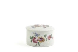 AN UNUSUAL MENNECY POWDER BOX AND COVER C.1760 basket-moulded and painted with colourful flower