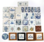 A COLLECTION OF DELFTWARE TILES ENGLISH AND DUTCH, MAINLY 18TH CENTURY comprising: one with a '