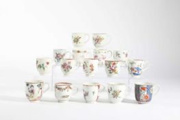 A COLLECTION OF SIXTEEN ENGLISH PORCELAIN COFFEE CUPS 18TH - 19TH CENTURY from a variety of