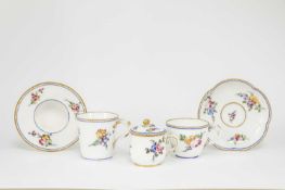 A GROUP OF SIMILARLY DECORATED SEVRES PORCELAIN C.1770-80 AND LATER painted with floral sprigs