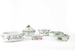 A SMALL COLLECTION OF FRENCH AND ITALIAN FAIENCE ITEMS 18TH AND 19TH CENTURY comprising: a pair of