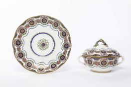 A SEVRES 'FRISES RICHES' ECUELLE, COVER AND STAND DATE CODE FOR 1766 the handle to the cover
