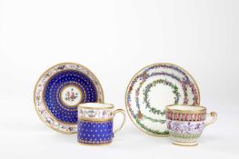 A SEVRES COFFEE CAN AND SAUCER (GOBELET LITRON ET SOUCOUPE) DATE CODE FOR 1789 painted with border