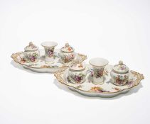 A COLLECTION OF COALPORT INKSTANDS OR DESK SETS MID-19TH CENTURY to include a pair possibly