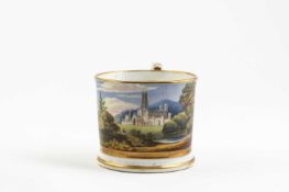 A GRAINGER LEE & CO, WORCESTER, NAMED VIEW MUG C.1830 painted with a view of Fonthill Abbey,