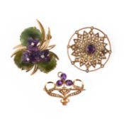 THREE AMETHYST-SET GOLD BROOCHES, EARLY 20TH CENTURY AND LATER