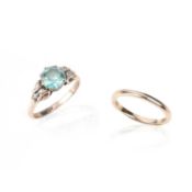 A ZIRCON AND DIAMOND RING, IN 18CT WHITE GOLD, AND AN 18CT WHITE GOLD BAND