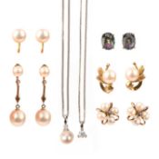 A COLLECTION OF FIVE EARRINGS AND TWO PENDANT NECKLACES