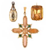 A YELLOW SAPPHIRE COMET BROOCH AND TWO OTHER BROOCHES, 19TH CENTURY AND LATER