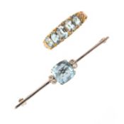 A 19TH CENTURY AQUAMARINE AND DIAMOND RING