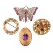 FOUR GEM-SET BROOCHES