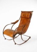 Attributed to Peter Cooper (1791-1883) A steel and leather rocking chair, circa 1880