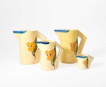 Clarice Cliff (1899-1972) A graduated set of four Lodore pattern jugs