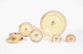 Clarice Cliff (1899-1972) A Tartan Poppy (Hatched Rose) pattern part tea set, circa 1935