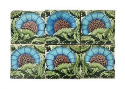 William De Morgan (1839-1917) at Sands End Pottery, Six BBB pottery tiles, circa 1890