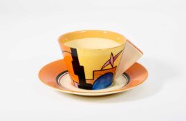 Clarice Cliff (1899-1972) A Sunray (Night and Day) pattern conical cup and saucer, circa 1929