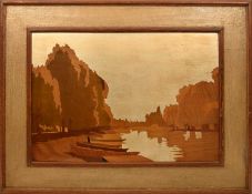 Albert James Rowley (1875-1944) for the Rowley Gallery, Thames Sunset inlaid picture, circa 1920