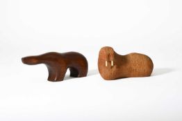 Arne Tjomsland (1915-1970) for Hiort & Østlyngen, Two models - a walrus and a bear, circa 1950