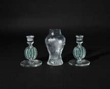 René Lalique (1860-1945) A pair of St James glass candlesticks, designed in 1926