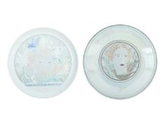 Ros Sommerfelt for Poole Pottery; Two large Flower for the Birds chargers